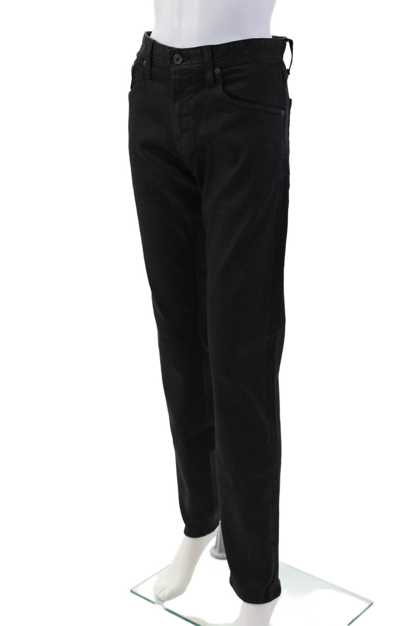 Adriano Goldschmied Mens Straight Jeans Black Denim Mid Rise Button Size 30 thumbnail 2
