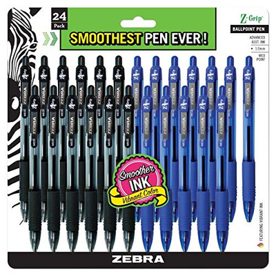 Zebra Pen Z-Grip Kugelschreiber – 24 Stück Bulk Pack (12 Schwarz, 12 Rot), 1,0 Mm Mittelspitze