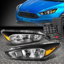 For 15-18 Ford Focus Black Housing Amber Corner Headlight Head Lampstool Set