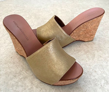 DIANE VON FURSTENBERG PLATFORM HEEL GOLD LEATHER SANDAL WEDGE SHOES SLIDES 8.5