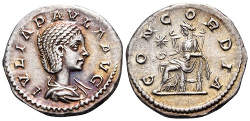 Julia Paula, Augusta, wife of Elagabalus (AD 219-220) Roman AR denarius RIC 211