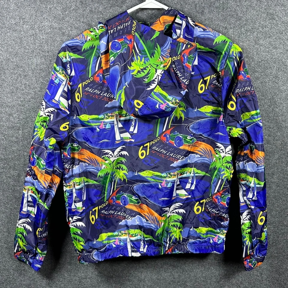 Polo Ralph Lauren Kids Large Bermuda Windbreaker Jacket Sailboats Race Cars - Image 2 of 4