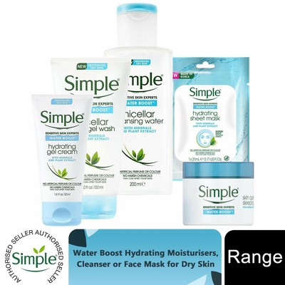 Simple Water Boost feuchtigkeitsspendende Feuchtigkeitscremes, Reiniger & Gesichtsmaske für trockene Haut