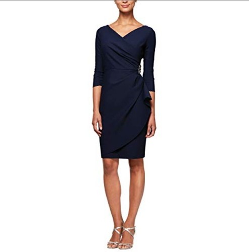 Alex Evenings Slimming Short Sheath 3/4 Sleeve Dress with Surplus Neckline