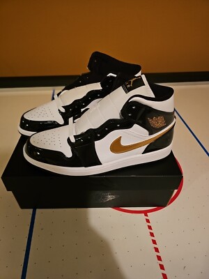 Mens Air Jordan Retro 1 Mid 'Patent Black White Gold' Sz 11 | eBay