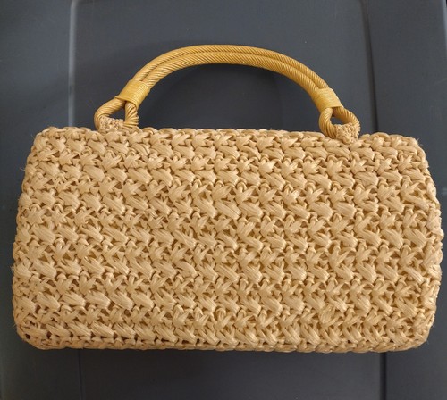 Vintage Raffia Handbag Made in Japan Tropical Beach Summer Purse Loop Closure - Picture 2 of 7