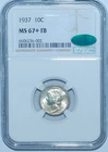 1937 P NGC MS67+FB CAC Full Bands Mercury Dime