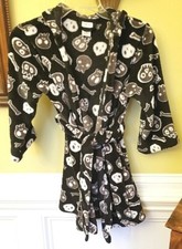 Boys FLEECE HOODED ROBE Size 6/7 Small CHEROKEE Black Skulls Bones Sleepwear