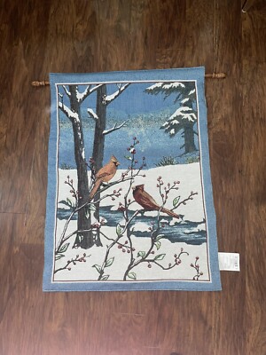 Fiber Optic Wooden Lighted Tapestry Wall Hanging Cardinals Winter Holiday Birds