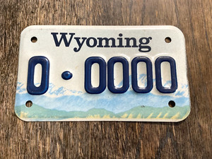 Wyoming 1993- 1999 MOTORCYCLE SAMPLE License Plate SUPERB QUALITY # 0-0000