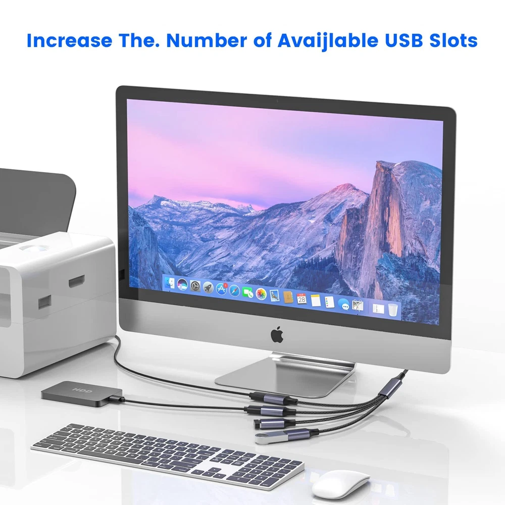 4-Port USB 2.0 Hub Adapter for Fast Data Transfer & Multiple Devices