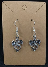 Silver Dragon Earrings - Dangle - Fantasy - Handmade