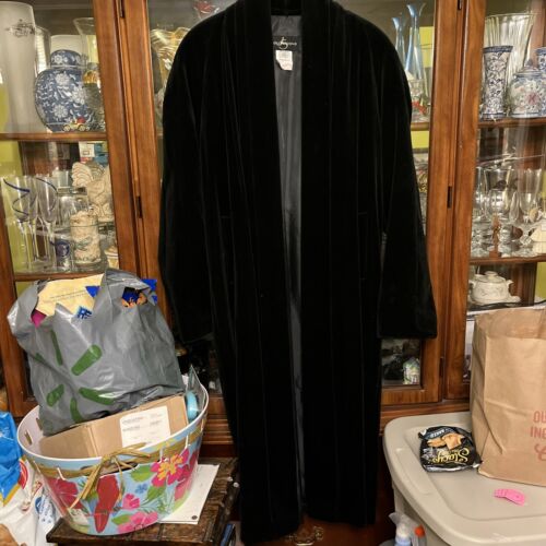 JS Collections 90s Velvet Long Black Opera Evening Coat Duster Elegance Goth | L - Picture 4 of 13