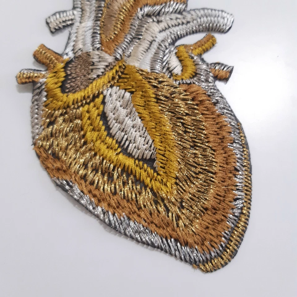 Golden Anatomical Heart Handmade Embroidered Patch - Image 2 of 4
