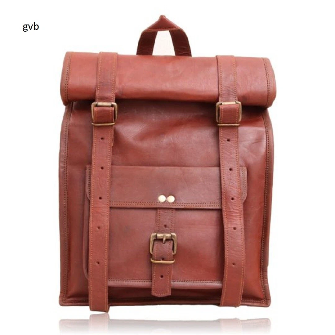 Sturdy Leather Roll Bag S Men Backpack Genuine Travel Top Rucksack women bag