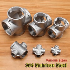 BSP Female Cross Connector 304 Stainless Steel Pipe Fittings Adapter 1/4" ~ 2"