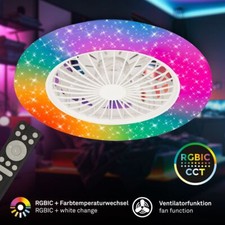 Ceiling Fan Light LED 48W RGBIC Dimmable Remote Timer 5 Speeds Star Cover White