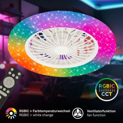 Deckenventilator Leuchte LED 48W RGBIC dimmbar Fernbedienung Timer 5 Geschwindigkeiten Stern Abdeckung weiß