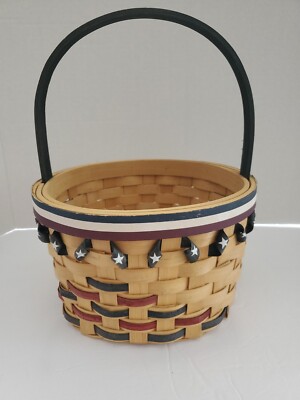 Handmade Woven Round Americina Basket with Wood Handle 11.5 Tall 8.5 Round