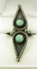 Vintage ZUNI Green Turquoise Snake Eye 1 3/4" Sterling Silver Ring Sz 5.5