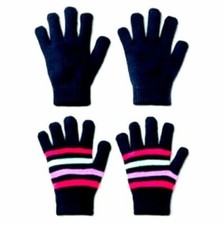 Kids Winter Hand Gloves Tech Touch School Outdoor 2 Pairs- Navy, Stripe- NEW