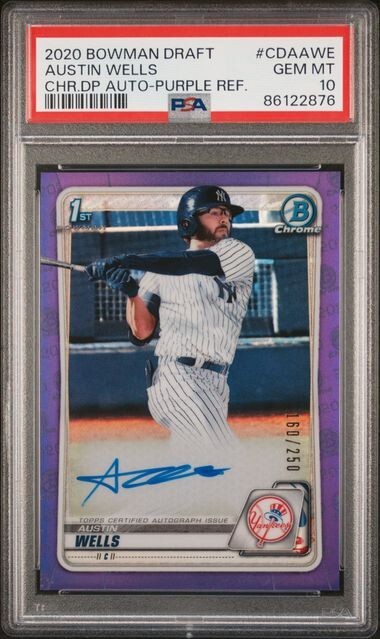 2020 Bowman Chrome Austin Wells Auto Purple Refractor Rookie Card #/250 PSA 10