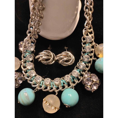 FASHION JEWELRY SET - LOFT 20" NECKLACE TURQUOISE COLORED BRACELET EARRINGS - Picture 4 of 7