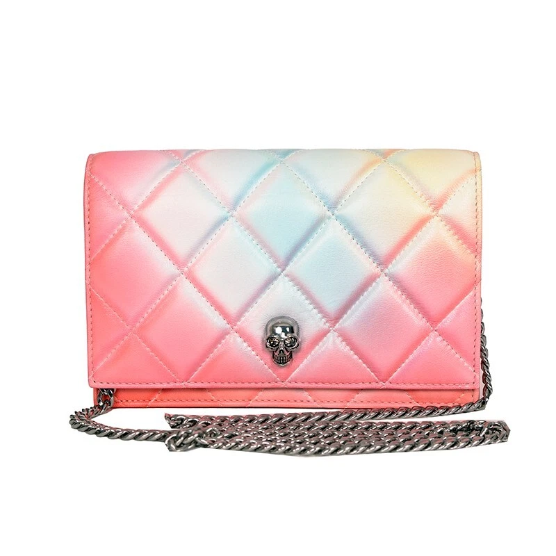 ALEXANDER MCQUEEN NUOVA BORSA A TRACOLLA ALEXANDER MCCHEEN rosa degradata OMBRA in pelle trapuntata teschio $1.290