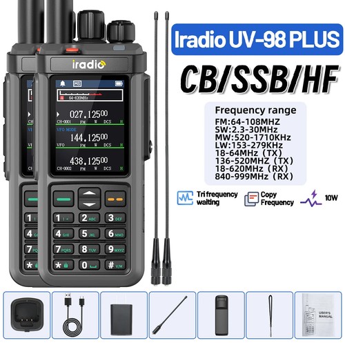 Walkie Talkie UV-98 PLUS 10W Repetidor de Banda Cruzada HF AM FM USB LSB CW CB SW MW LW - Imagen 8 de 23