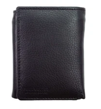 Genuine Leather Trifold Black Wallet with RFID Blocking 