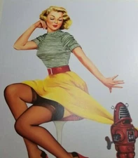 Fiona Stephenson ALL WOUND UP 1950s Retro Style Robot & Blonde Girl Pinup PRINT