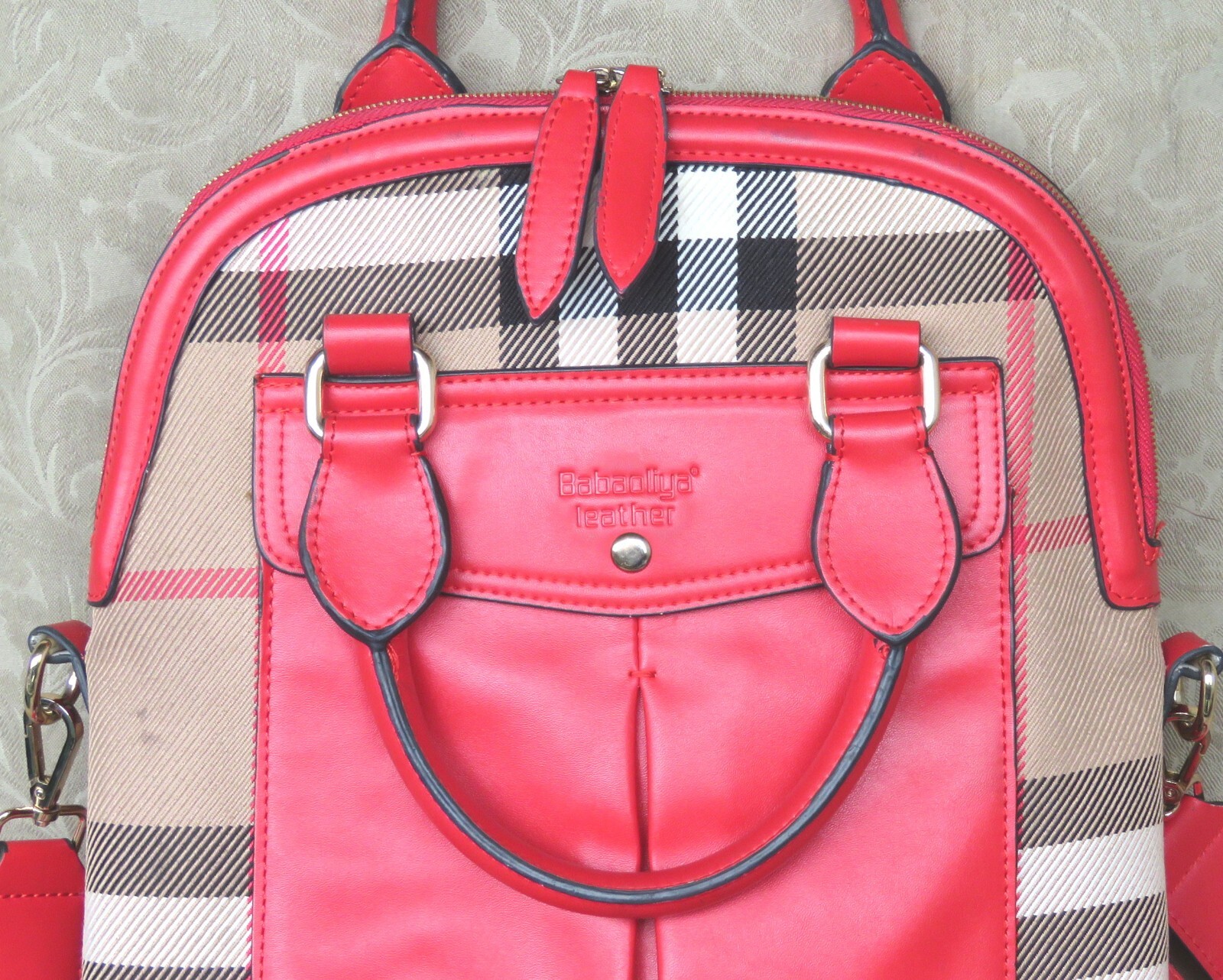 LARGE AUTHENTIC BURBERRY RED LEATHER CANVAS TOTE SHOU… Gem