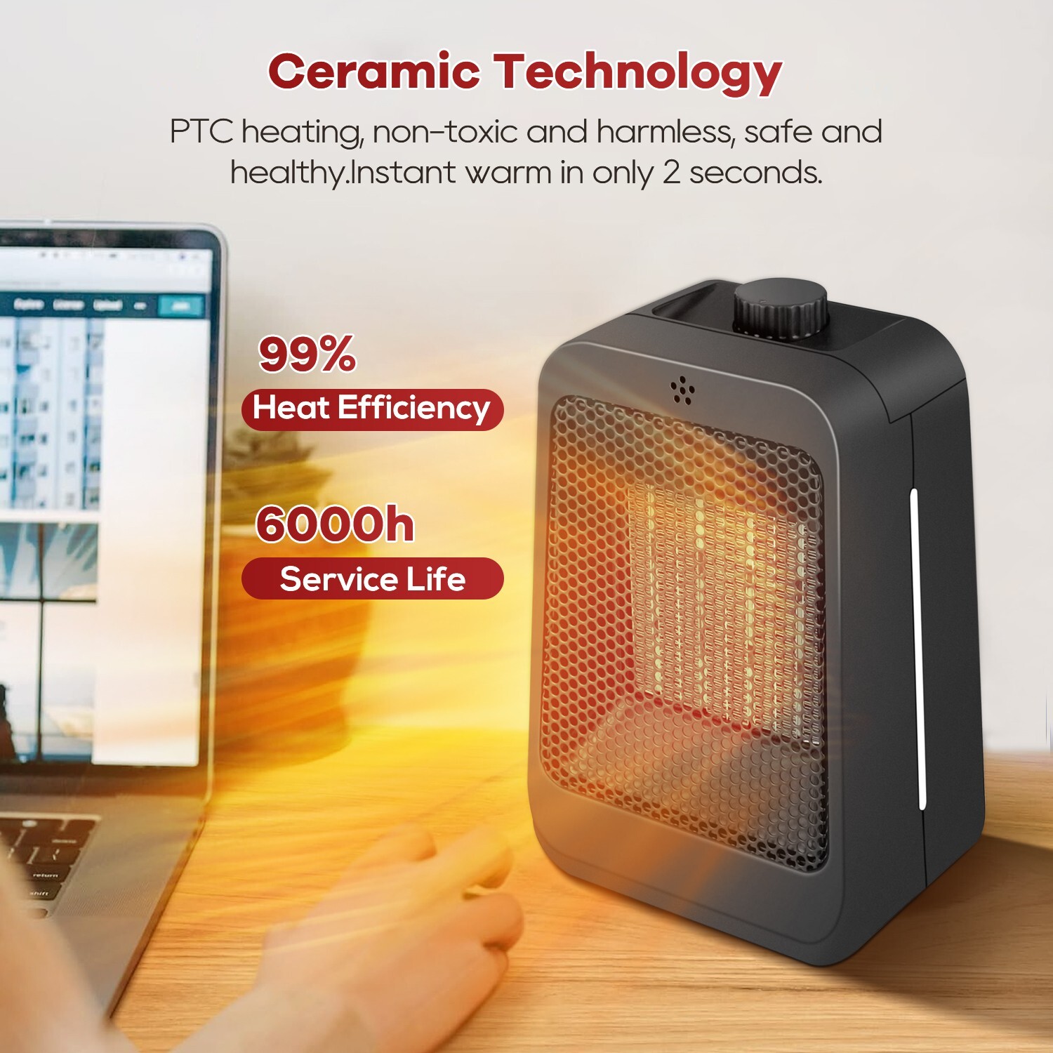 Ultra-Cozy & Gentle 1500W Portable Heater, Mini Design for Fast, Silent Warming