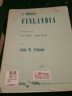 VINTAGE SHEET MUSIC 1959 FINLANDIA SIBELIUS  two pianos eight hands John schaum