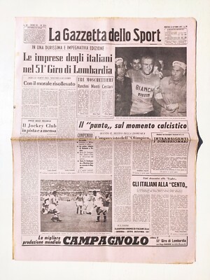 GAZZETTA DELLO SPORT 22. Oktober 1957 Giro Di Lombardei-100 KM Lugano-Lecce