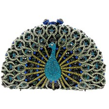 Evening luxury crystal clutch purse rhinestone handbag Peacocke