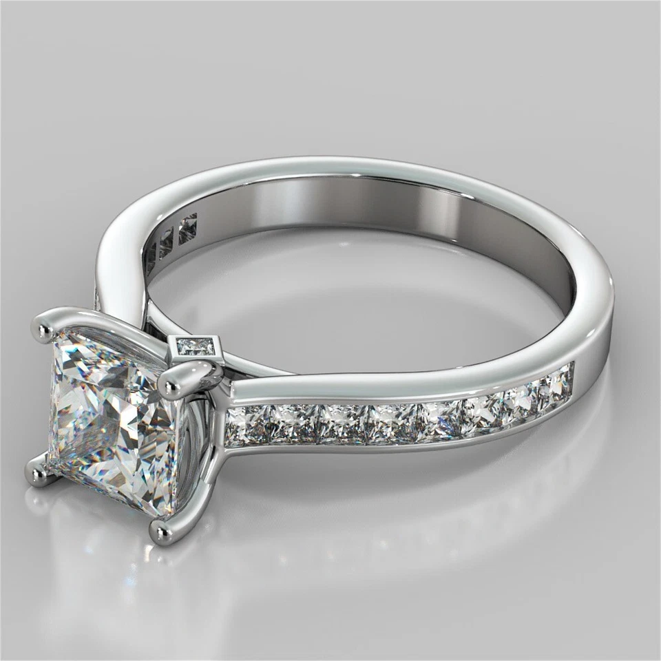 2.64 Ct Princess Cut Lab Created Diamond Engagement Wedding Ring 14K White Gold - Image 2 of 4