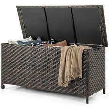 Brown 320L Woven Rattan Garden Storage Box with Wheels for Indoor/Outdoor