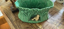 Green Ceramic Oval Planter Floral Figure Plant Glossy Nature Pottery