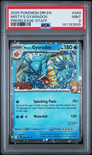 2025 POKEMON DRI EN-DESTINED RIVALS PRERELEASE-STAFF #049 MISTY'S GYARADOS PSA 9