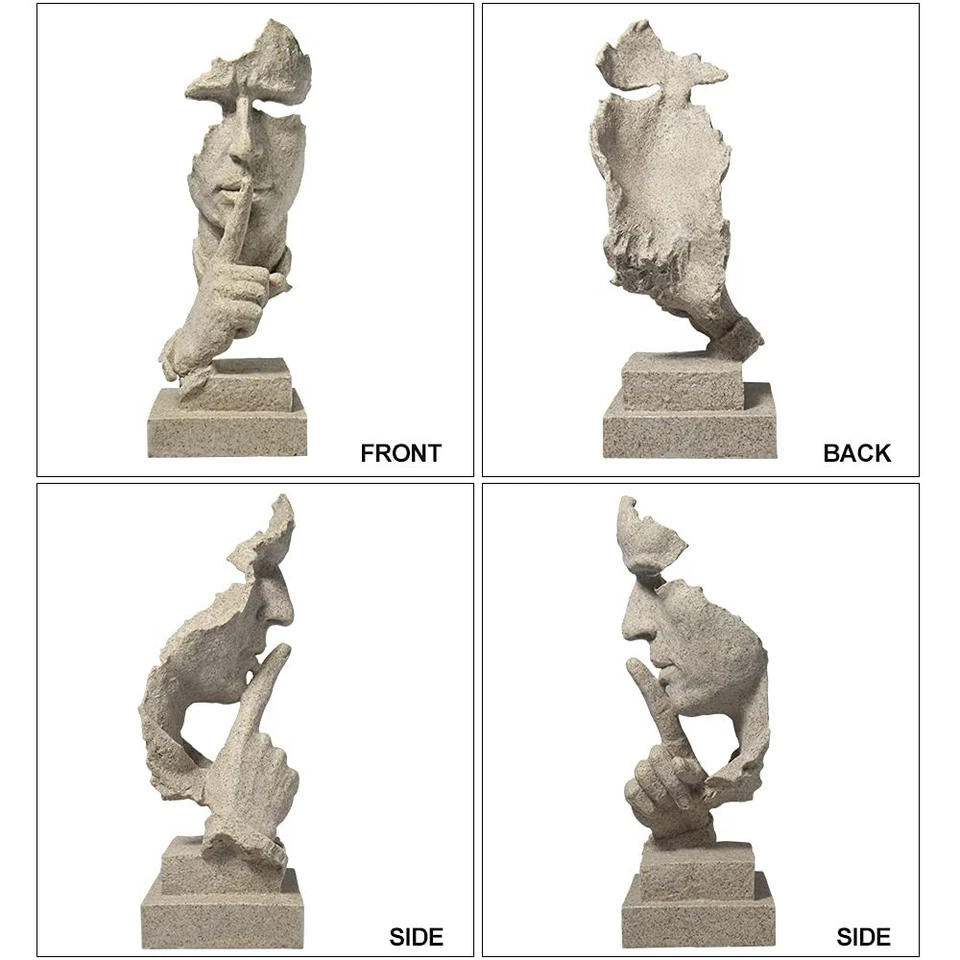 Estátua Pensador - Silêncio é Ouro Decoração Moderna Criativa Arte Abstrata Estatueta - Imagem 3 de 4