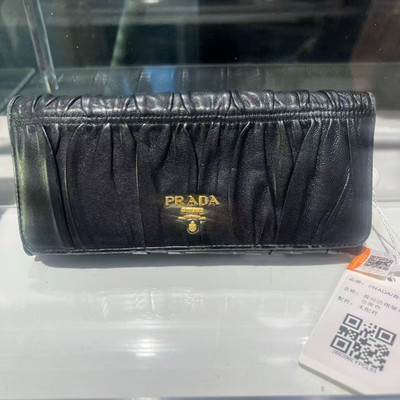 Prada Black Gathered Calfskin Long Wallet