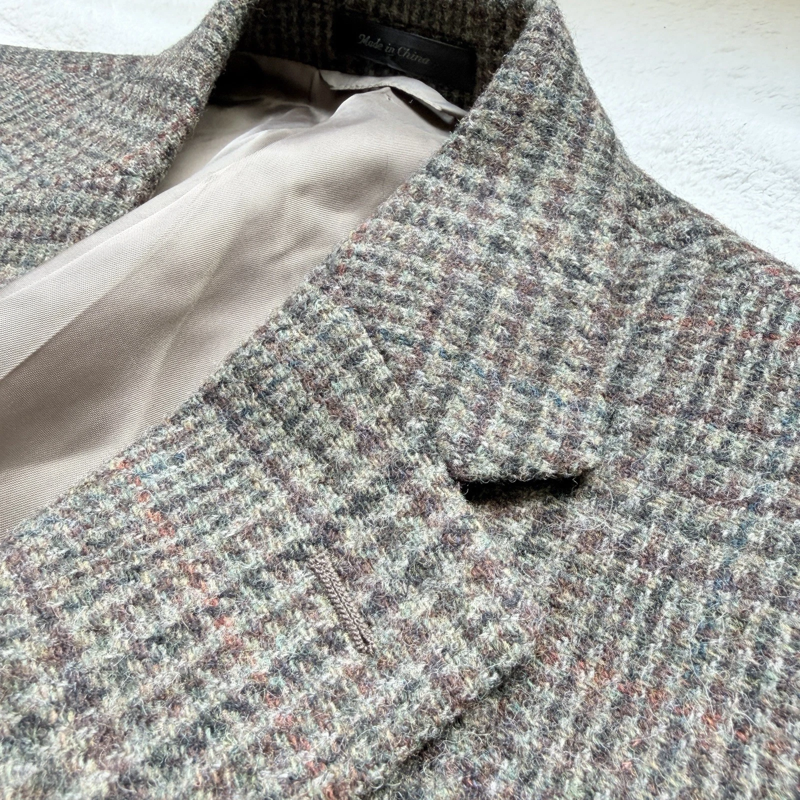 Lauren Ralph Lauren Houmdstooth Tweed 100% Lambswool Blazer 40R Olive Brown-gray