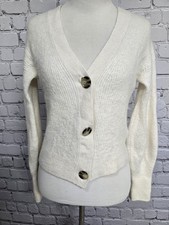 Quince Wool Alpaca Cropped Cardigan Sweater Womens S Ivory Button Front Soft 