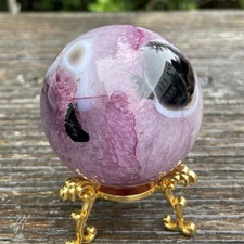 0.6LB 2.3" Black Sardponyx Amethyst Sphere Ball Crystal Quartz Heal Energy Reiki