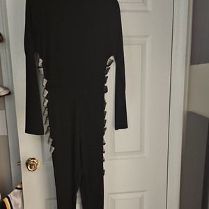 Women’s Black Long Sleeve Cut-Out Stretch Skinny Leg Jumpsuit, Size XL