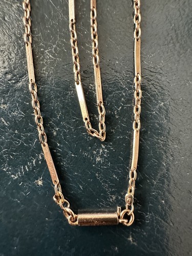 Antique 9K Rose Gold Bar Link Chain - 50cm Fancy Necklace - 2.9g w/Tubal Clasp