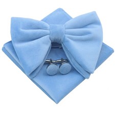 Velvet Bow Ties for Men Oversize Pre-tie Bowtie Cufflink Pocket Square Set