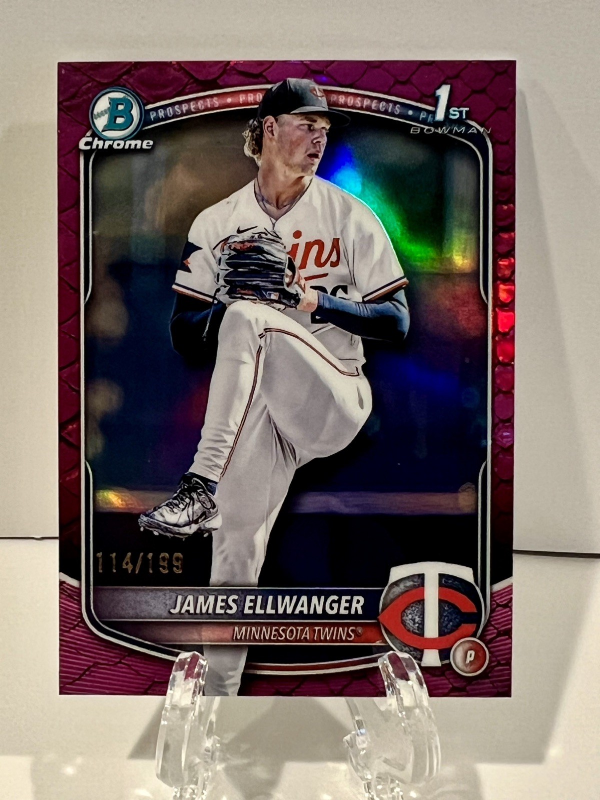 JAMES ELLWANGER 1st CHROME FUCHSIA REPTILIAN REFRACTOR 114/199 2025 Bowman Draft