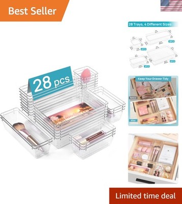 28 PCS Clear Plastic Drawer Organizers Set, 4-Size Bathroom and Vanity Drawer...